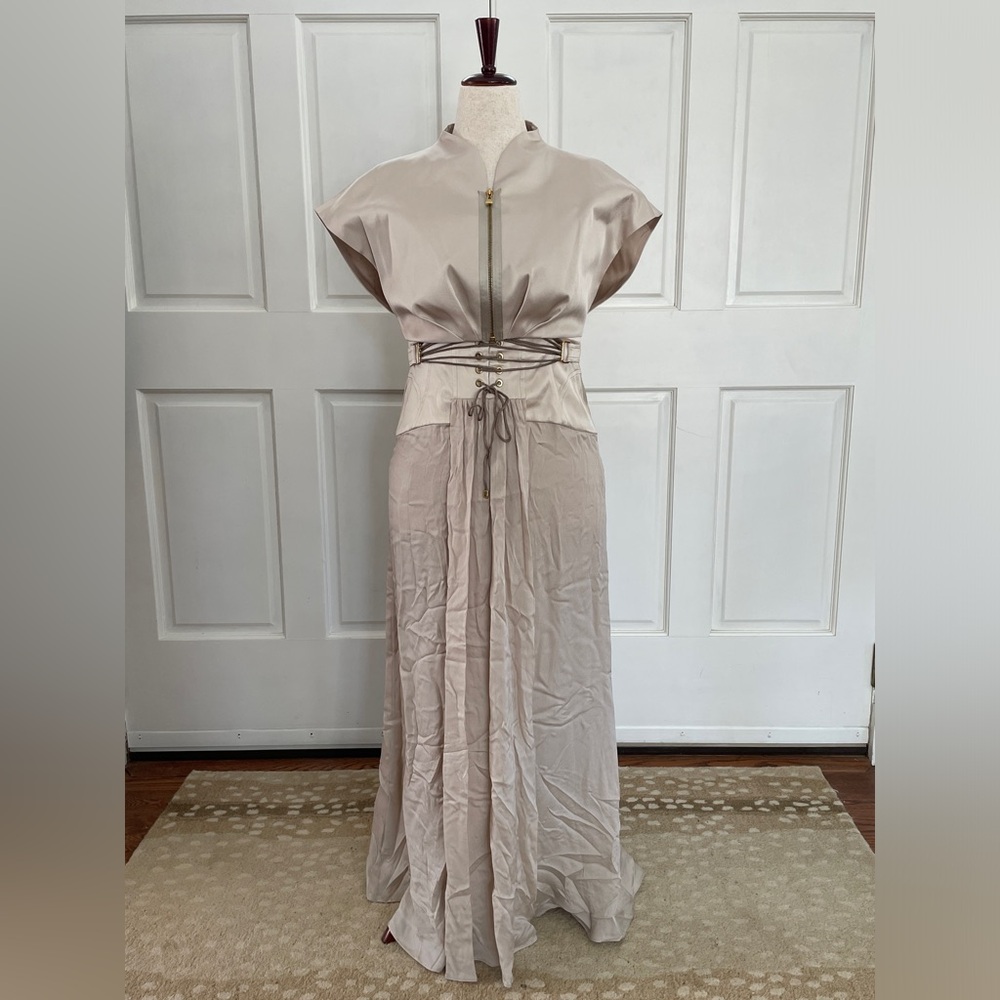 Escada Taupe Maxi Evening Dress with Matching Shrug